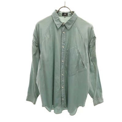 ISSEY MIYAKE イッセイミヤケ 90s シルクブレンド オールド 長袖 シャツ M グリーングレー