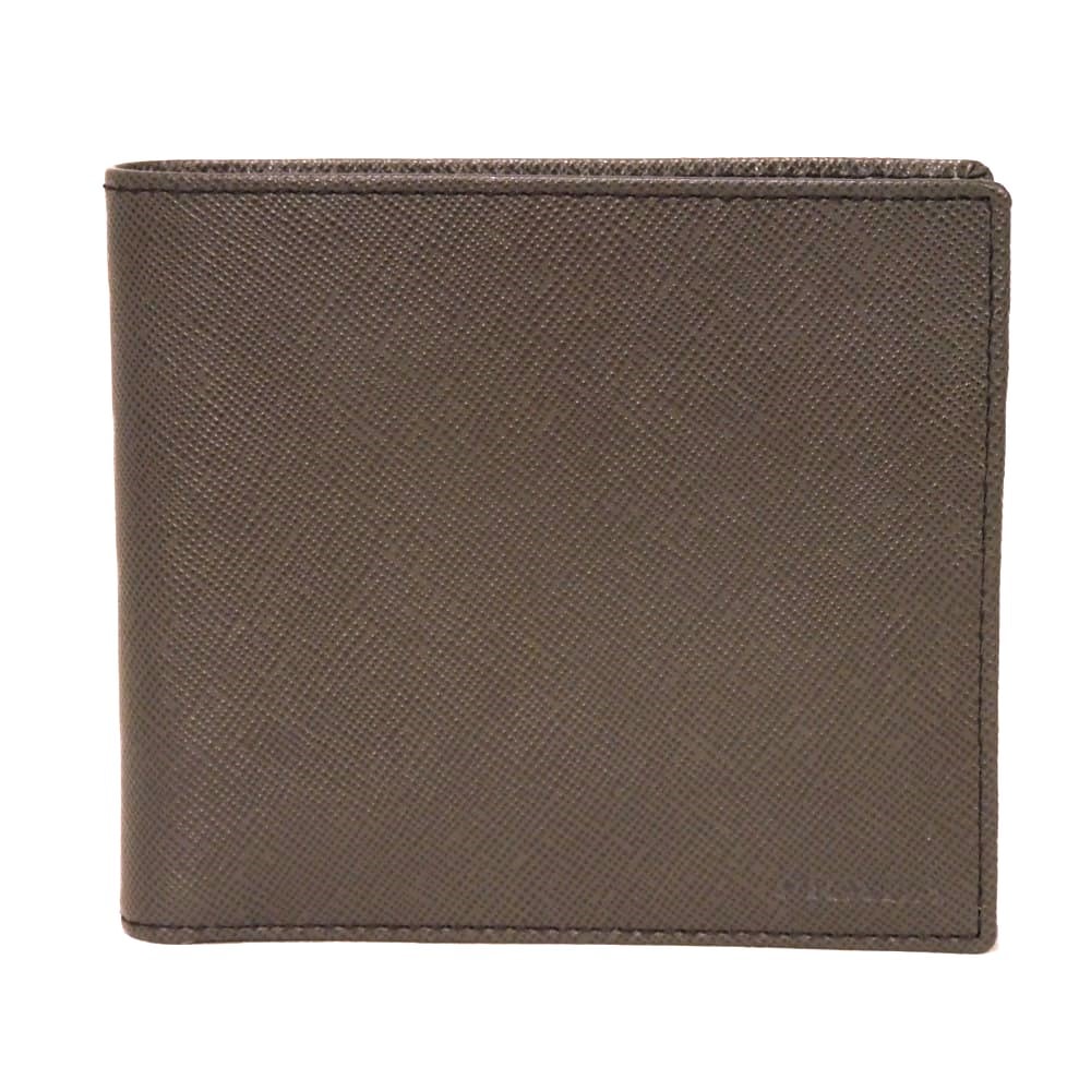 PRADA プラダ サフィアーノ コンパクト ウォレット グレーブラウン バイフォールド 札入れ カードケース コインケース ロゴ エンボス グラファイト 二つ折り財布 2M0738