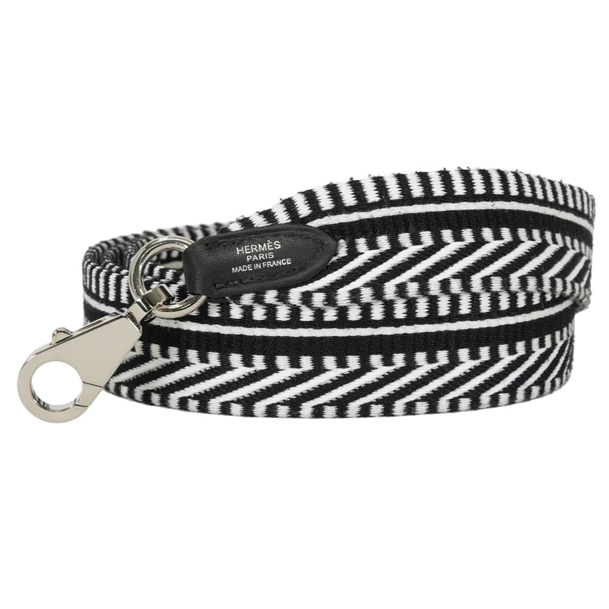 HERMES エルメス ショルダーストラップ バンドリエール 25mm 105cm サングル カヴァル 黒 (ブラック)/白 (ホワイト) トワル/スイフト シルバー金具 B刻印 新品未使用