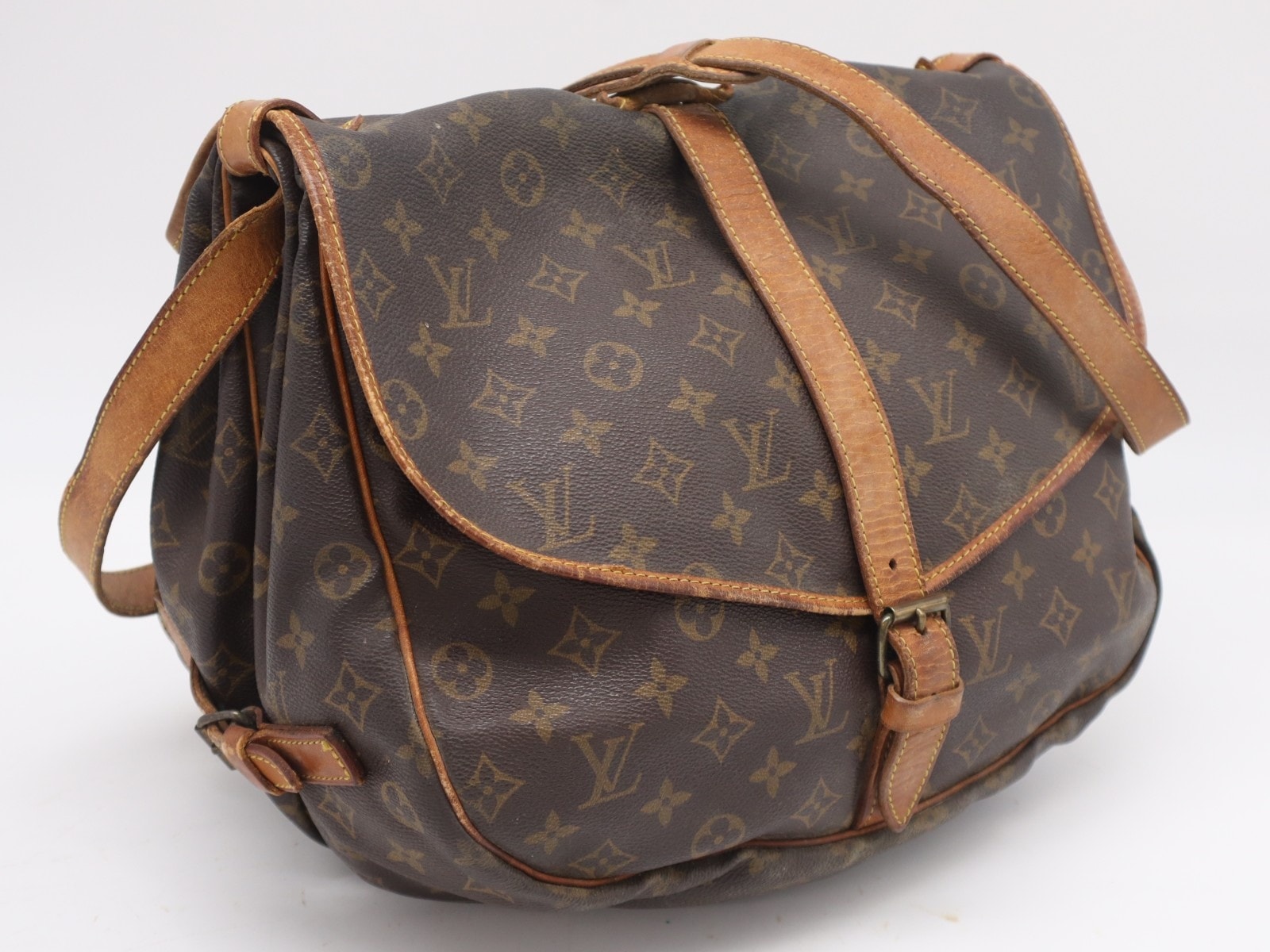 LOUIS VUITTON ルイ・ヴィトン モノグラム キャンバス ソミュール35 M42254 ショルダーバッグ ブラウン コーティングキャンバス レザー レディース