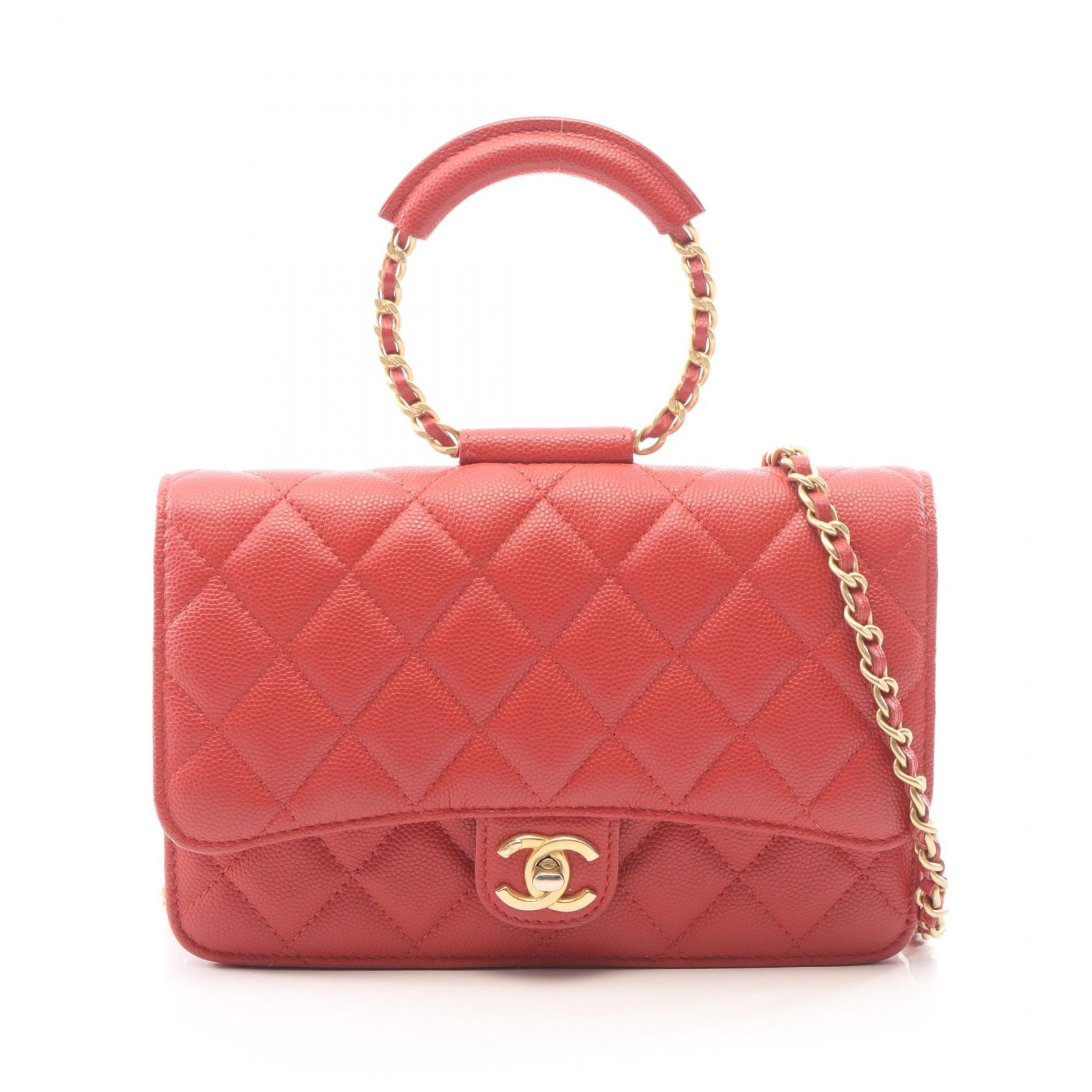 シャネル CHANEL マトラッセ ループハンドル 2WAY ショルダーバッグ バッグ キャビアスキン(グレインドカーフ) レディース レッド系 【中古】