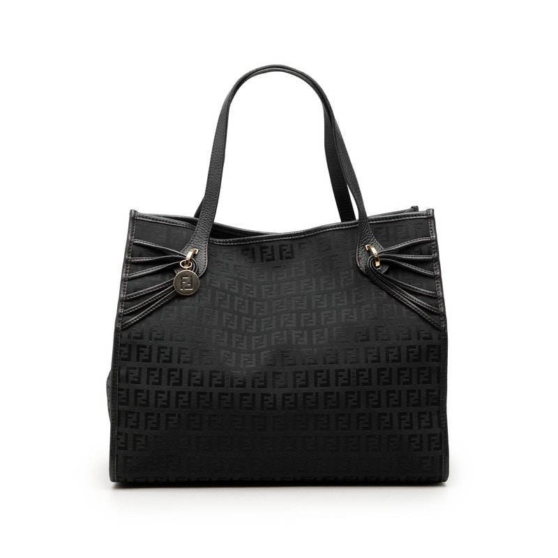 フェンディ ズッキーノ トートバッグ ブラック ネイビー キャンバス レザー レディース FENDI 【中古】