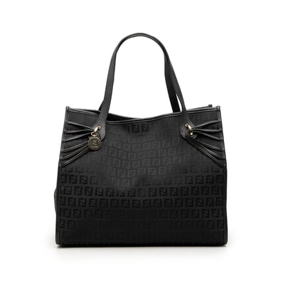 フェンディ ズッキーノ トートバッグ ブラック ネイビー キャンバス レザー レディース FENDI 【中古】