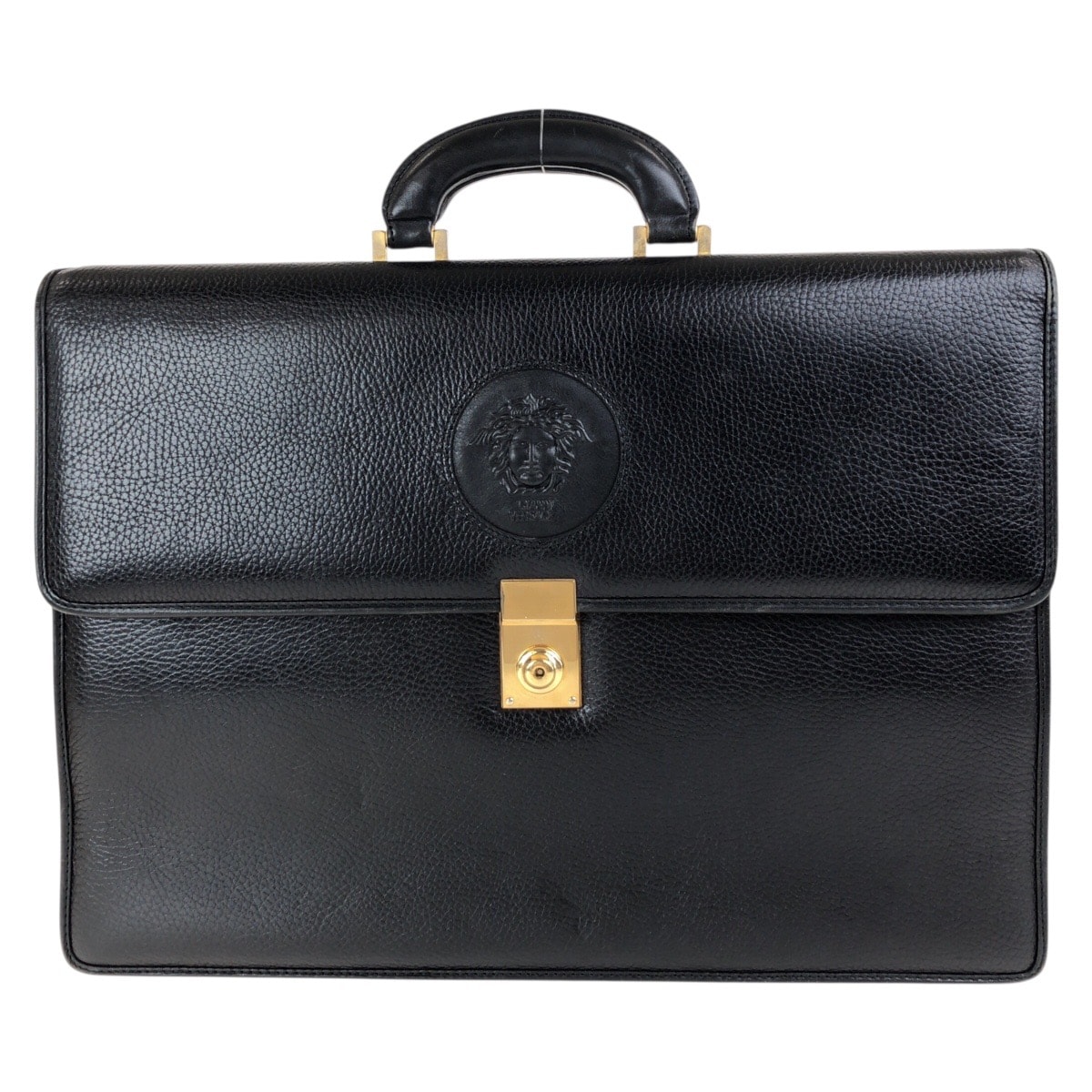 美品 VERSACE ヴェルサーチ ヴィンテージ メデューサ ブラック 黒 ゴールド金具 レザー ビジネスバッグ ブリーフケース 503818 【中古】