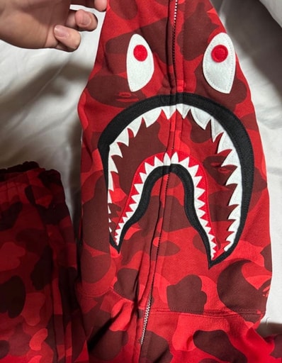 A BATHING APE Color Camo Shark Full Zip Hoodie "Red"