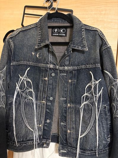 THUG CLUB Tribal Tree Denim Jacket "Blue"