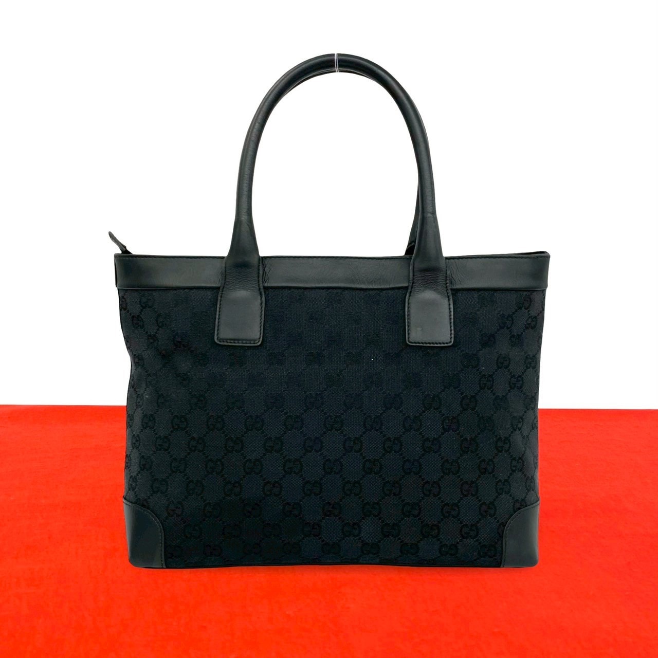GUCCI グッチ GG ロゴ 柄 キャンバス レザー ハンドバッグ ブラック
53671