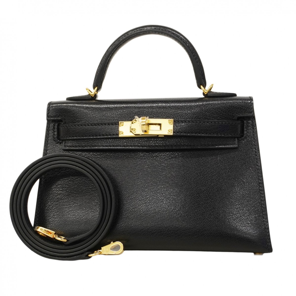 ★SALE【6cb2381-g】エルメス ハンドバッグ ミニケリー2 シェーブル ブラック ゴールド金具 K刻印 2wayバッグ【中古】レディース