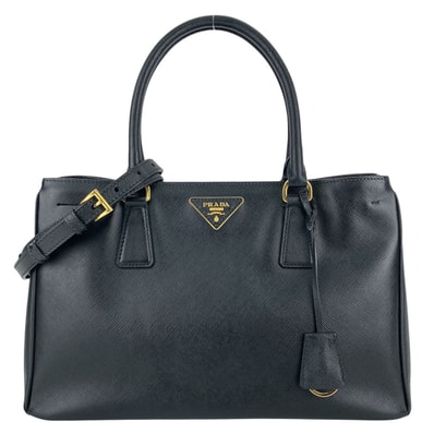 PRADA プラダ ガレリア ミディアム 2WAY ハンドバッグ トライアングルロゴ ショッピングトートバッグ ショルダーバッグ BN1874 サフィアーノ ブラック ゴールド金具 レディース【中古】