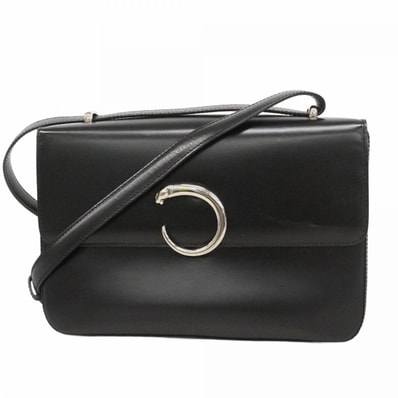 【6da0495】サルヴァトーレフェラガモ ショルダーバッグ パンテール レザー ブラック シルバー金具【中古】レディース