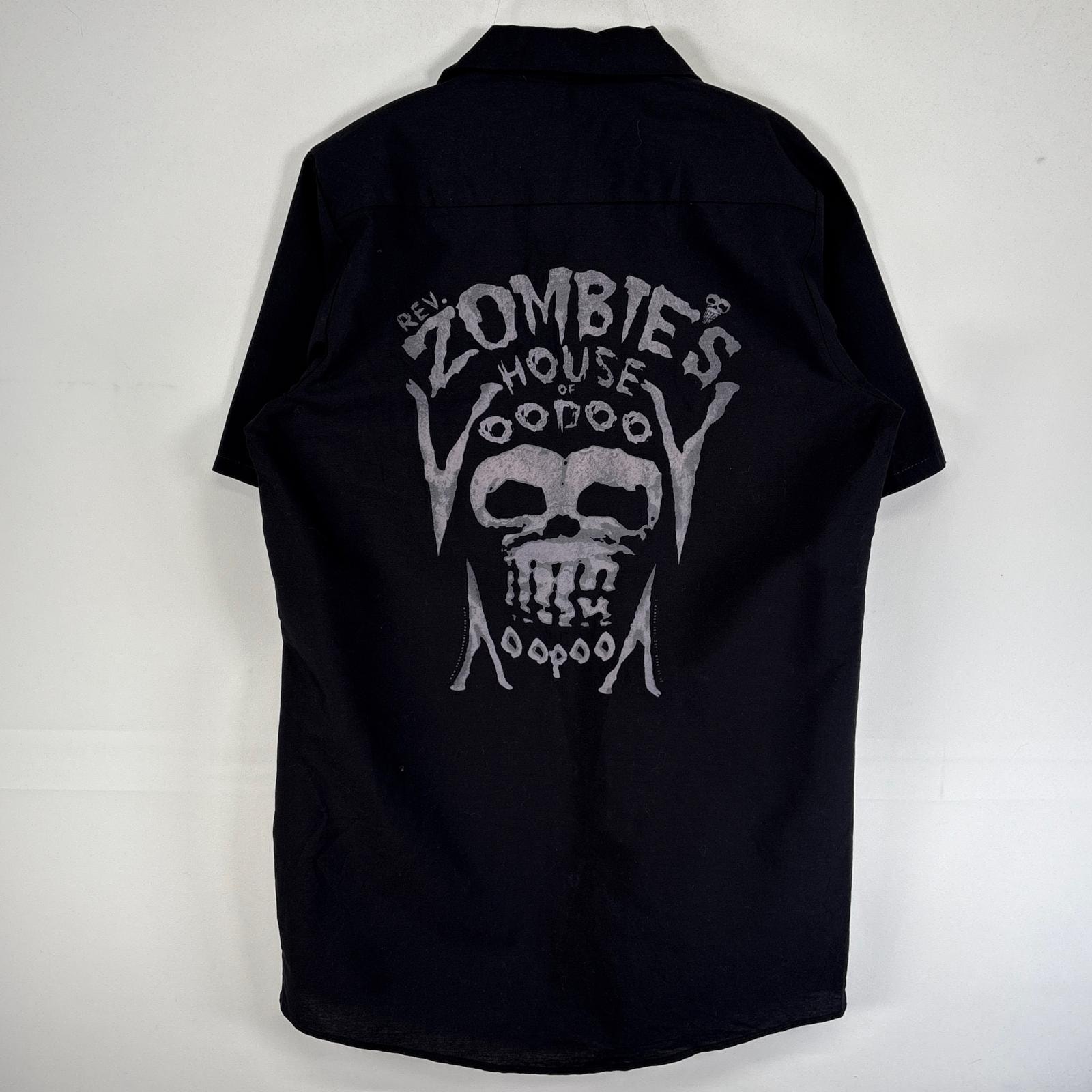 古着 レッドキャップ RED KAP 半袖シャツ ワーク スカル ゾンビ 胸ポケ S  ブラック バックプリント メンズ