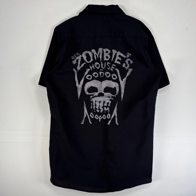 古着 レッドキャップ RED KAP 半袖シャツ ワーク スカル ゾンビ 胸ポケ S ブラック バックプリント メンズ