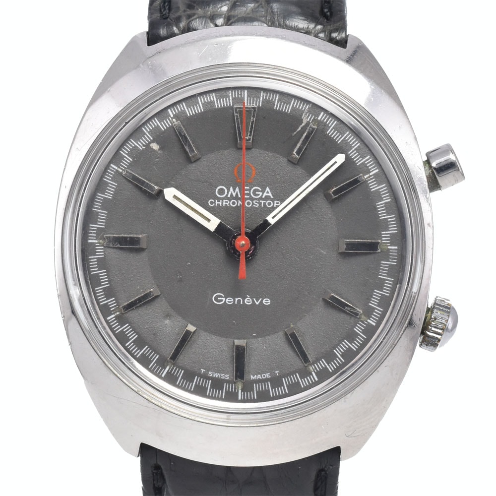 オメガ OMEGA 145.009 ヴィンテージ ジュネーブ クロノストップ Cal.865 グレー 手巻き メンズ 良品 腕時計 Y#146218