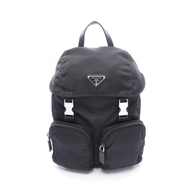 プラダ PRADA VELA リュックサック バックパック バッグ ナイロン レザー レディース ブラック系 BZ0024 【中古】