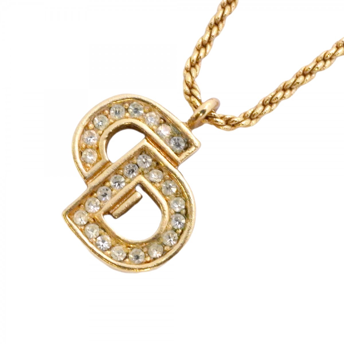 【6jdb0494-k】クリスチャンディオール ネックレス CDロゴ GPメッキ ラインストーン ゴールド【中古】レディース