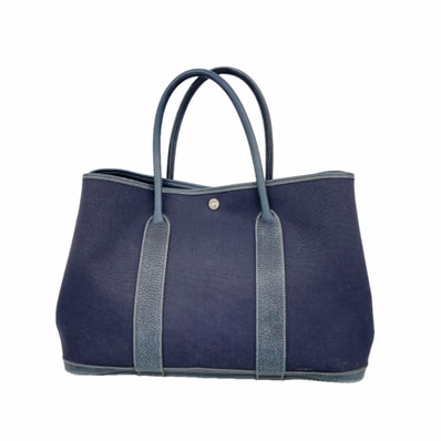 【6ib2626】エルメス トートバッグ ガーデンパーティPM トワルオフィシエ ネイビー シルバー金具 □I刻印【中古】レディース
