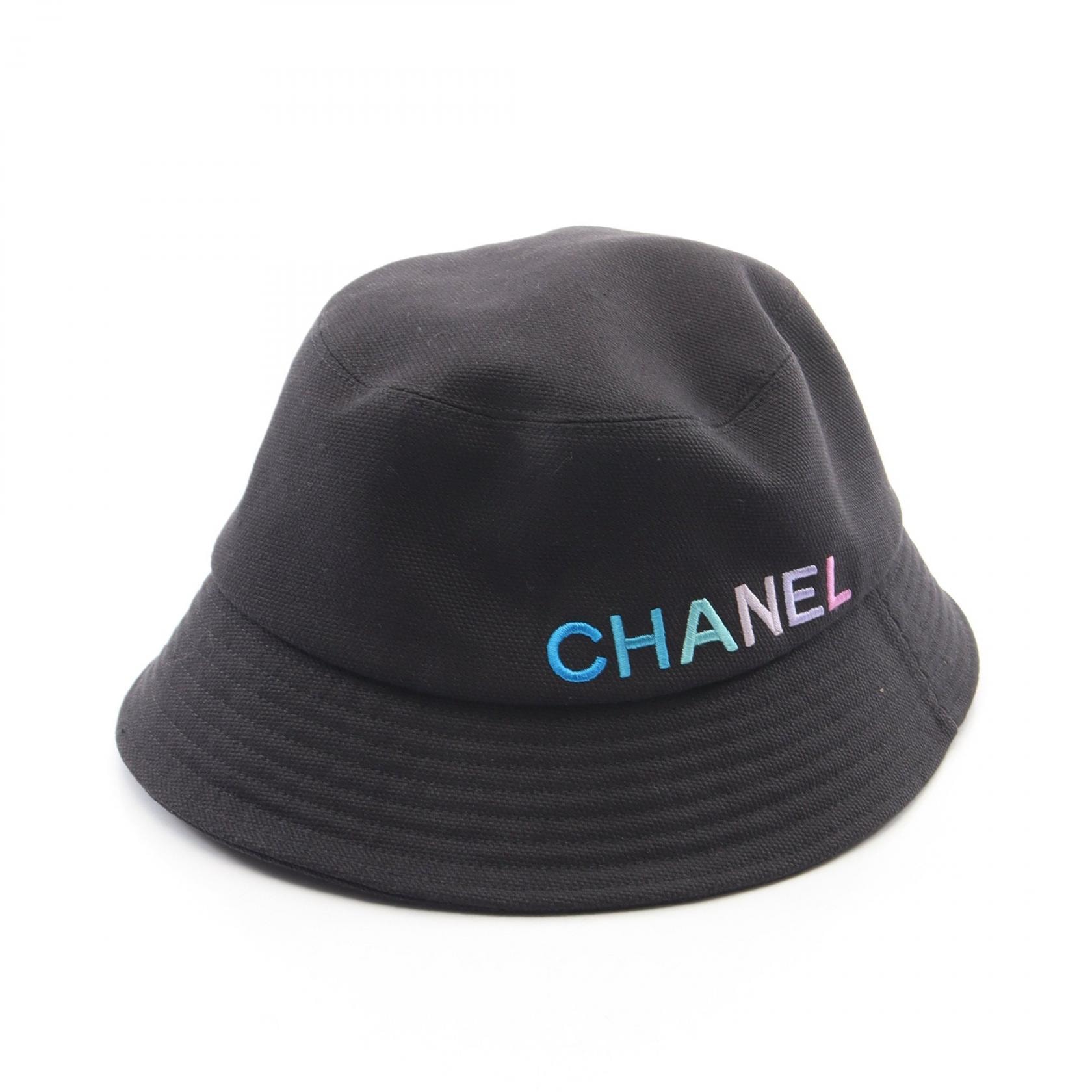 シャネル CHANEL ロゴ刺繍 バケットハット 帽子 コットン レディース ブラック系 AA9703B15084 【中古】