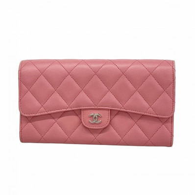 ★SALE【6fa1395-k】シャネル 長財布 マトラッセ ラムスキン ピンク シルバー金具【中古】レディース