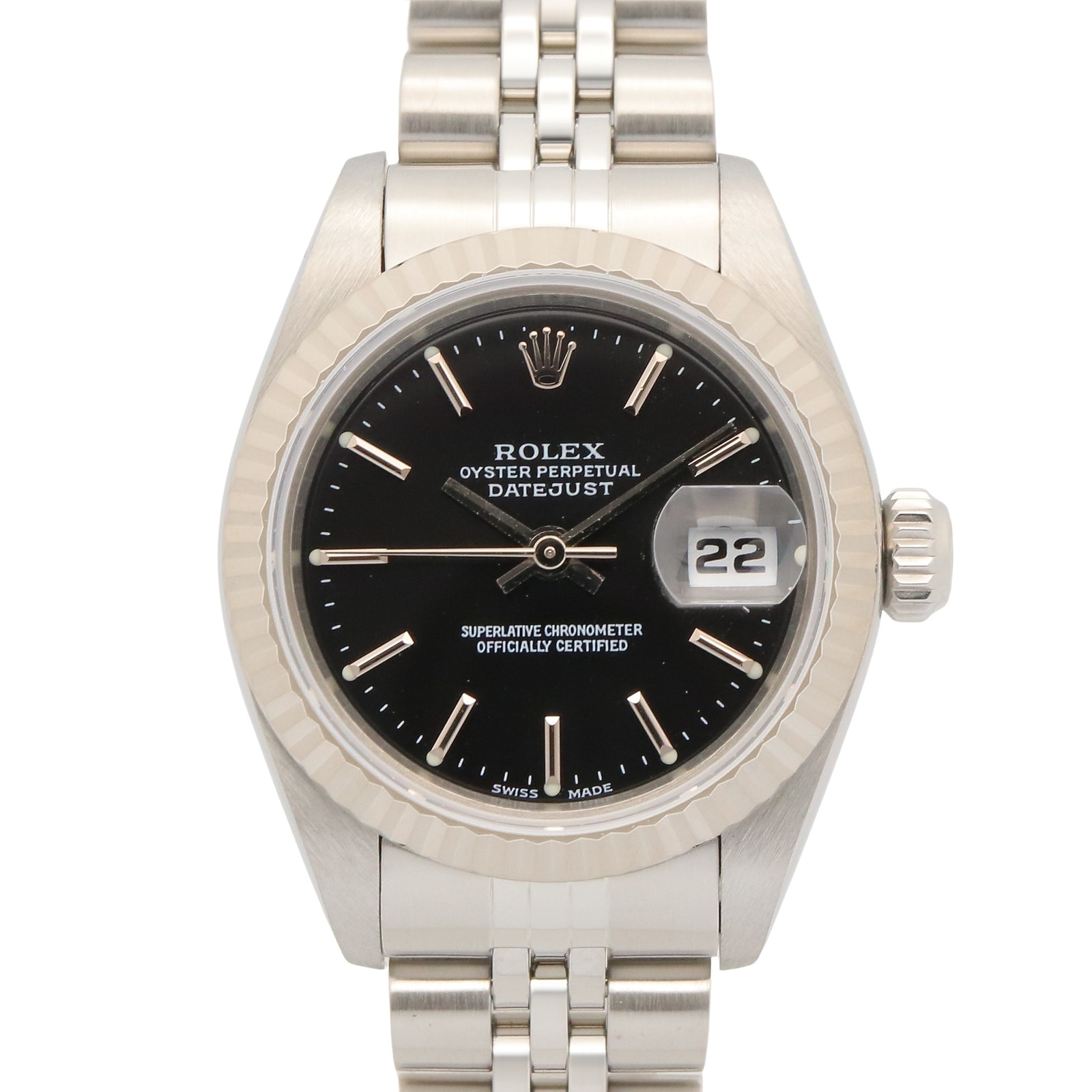ロレックス ROLEX デイトジャスト T番 腕時計 時計 K18WG(ホワイトゴールド) ステンレススチール レディース ブラック系 バー 69174 【中古】