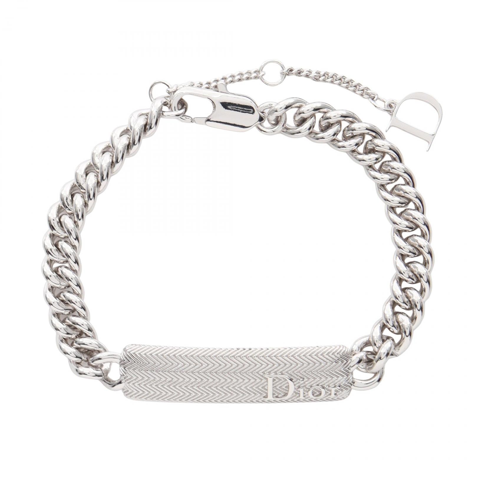 ディオール Dior Guilloche Chain Link Bracelet ロゴプレート ブレスレット アクセサリー ステンレススチール メンズ シルバー系 B3196HOMMT000 【新品】