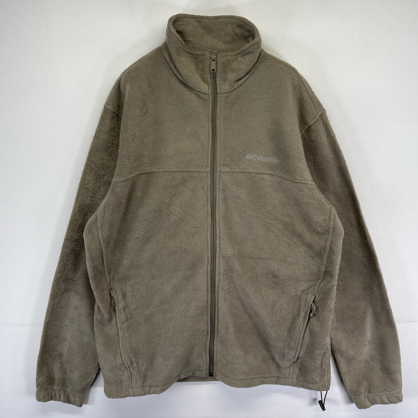 古着 コロンビア Columbia フリース ジャケット フルジップ ワンポイントロゴ 裾ドローコード L  ベージュ系 メンズ