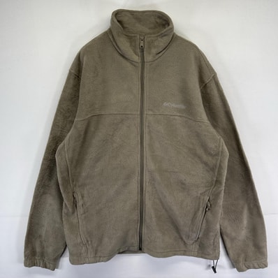 古着 コロンビア Columbia フリース ジャケット フルジップ ワンポイントロゴ 裾ドローコード L ベージュ系 メンズ
