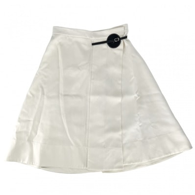 CELINE セリーヌ スカート ラップスカート フレアスカート アパレル 服 ボトムス 40 ホワイト 白 シルバー金具 レーヨン シルク レディース【中古品】