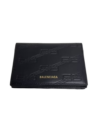 BALENCIAGA Embossed Monogram Mini Wallet Box Calfskin "Black"