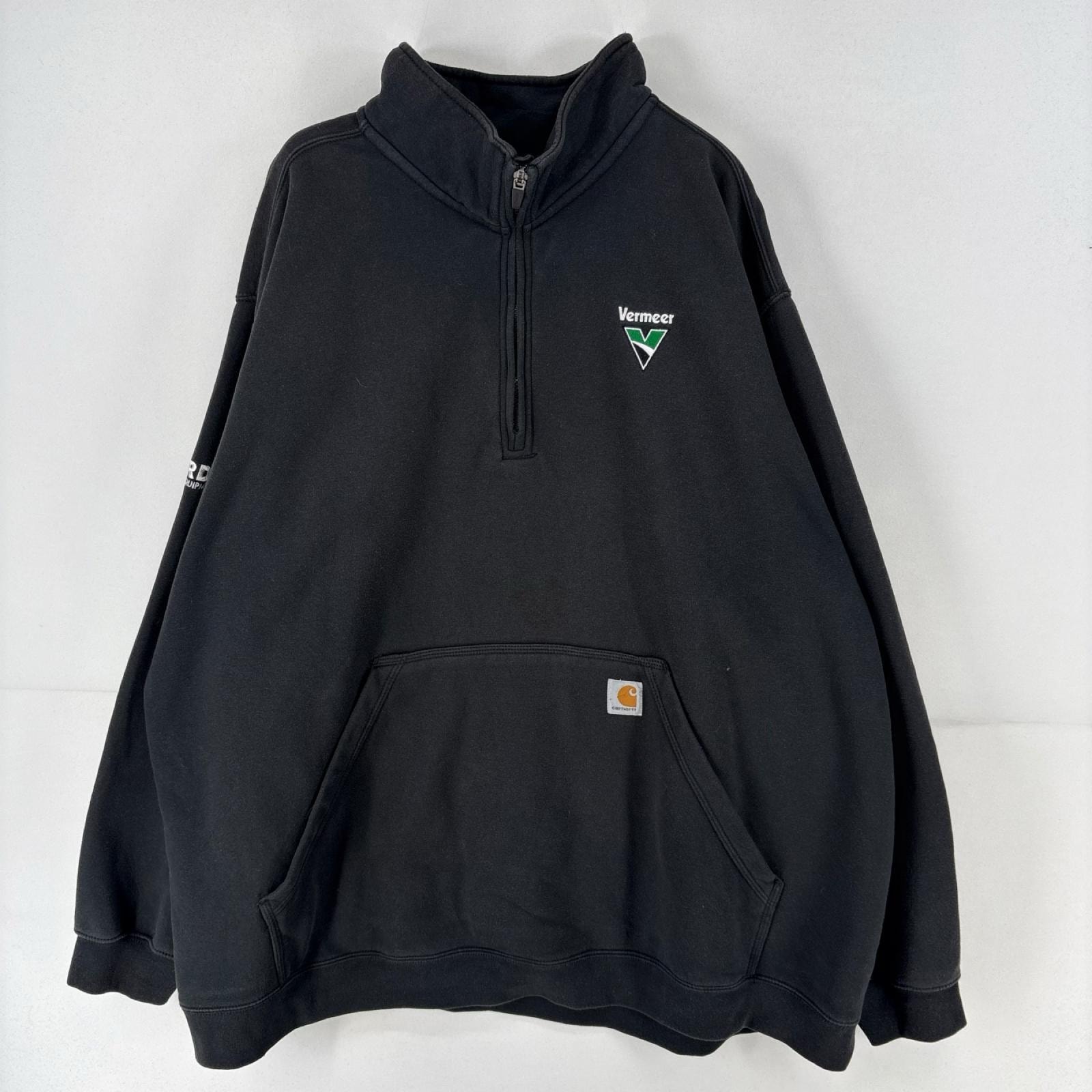 古着 カーハート Carhartt スウェット ハーフジップ ワンポイントロゴ 刺繍 大きいサイズ 企業 トレーナー 4XL  ブラック 無地 メンズ