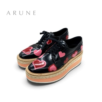 プラダ PRADA フラットシューズ 靴 シューズ ブラック レッド ピンク レースアップシューズ ハート プラットフォーム