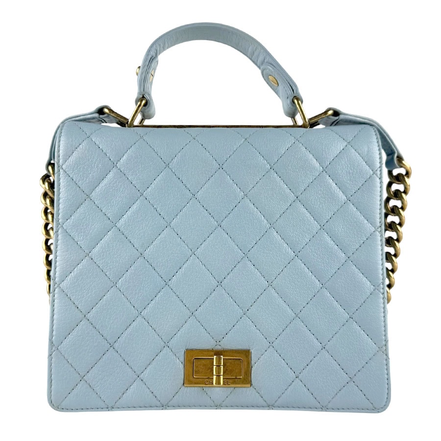 シャネル CHANEL ハンドバッグ ショルダーバッグ リタ レザー/メタル ブルー/ゴールド レディース【中古】 z9592
