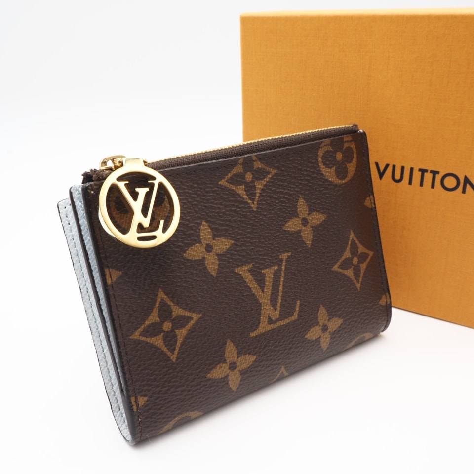 美品 LOUIS VUITTON ルイ・ヴィトン モノグラム ポルトフォイユリサ ブルーオランプ M83605 二つ折り財布 ブラウン ベージュ ブルー コーティングキャンバス レディース