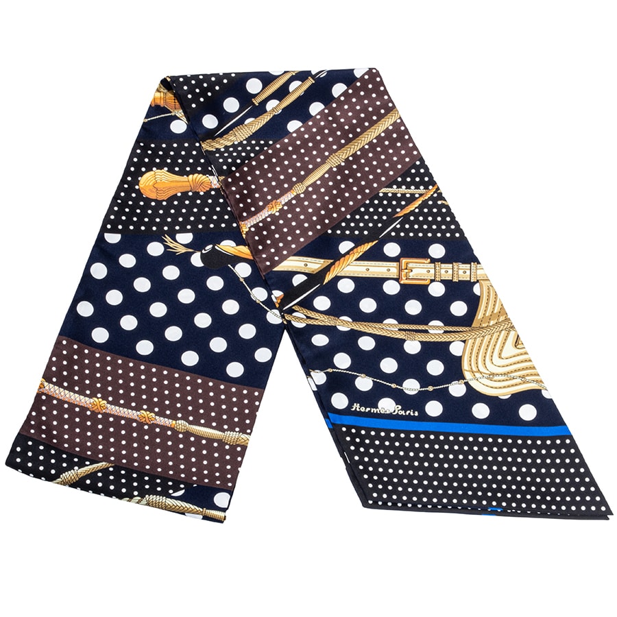 HERMES エルメス マキシツイリー Clic-Clac a Pois クリック・クラック・ドット 092676S 15 ツイリー ネイビー ブラウン【中古】
