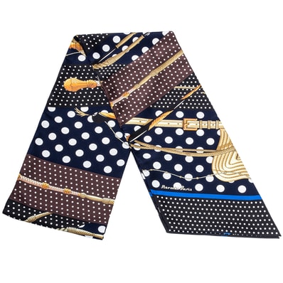 HERMES エルメス マキシツイリー Clic-Clac a Pois クリック・クラック・ドット 092676S 15 ツイリー ネイビー ブラウン【中古】