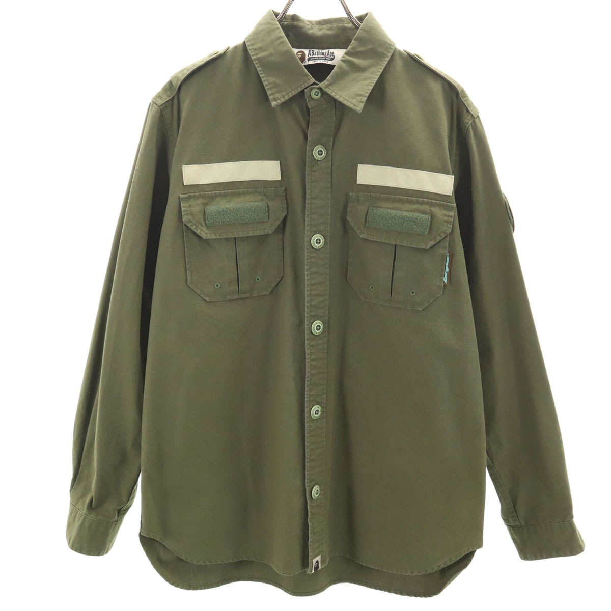 A BATHING APE アベイシングエイプ 日本製 長袖 ミリタリーシャツ L カーキ