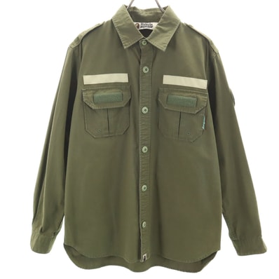A BATHING APE アベイシングエイプ 日本製 長袖 ミリタリーシャツ L カーキ