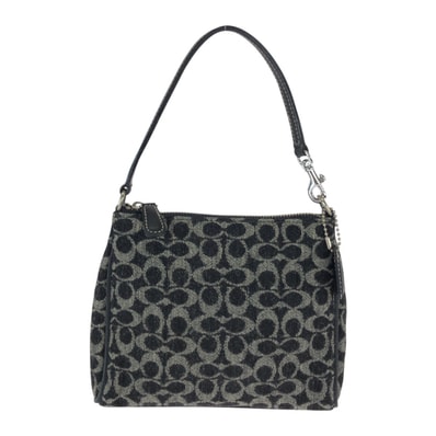 美品 COACH コーチ ミニシグネチャー ブラック 黒 グレー シルバー金具 ウール レザー/ ハンドバッグ アクセサリーポーチ 600270 【中古】