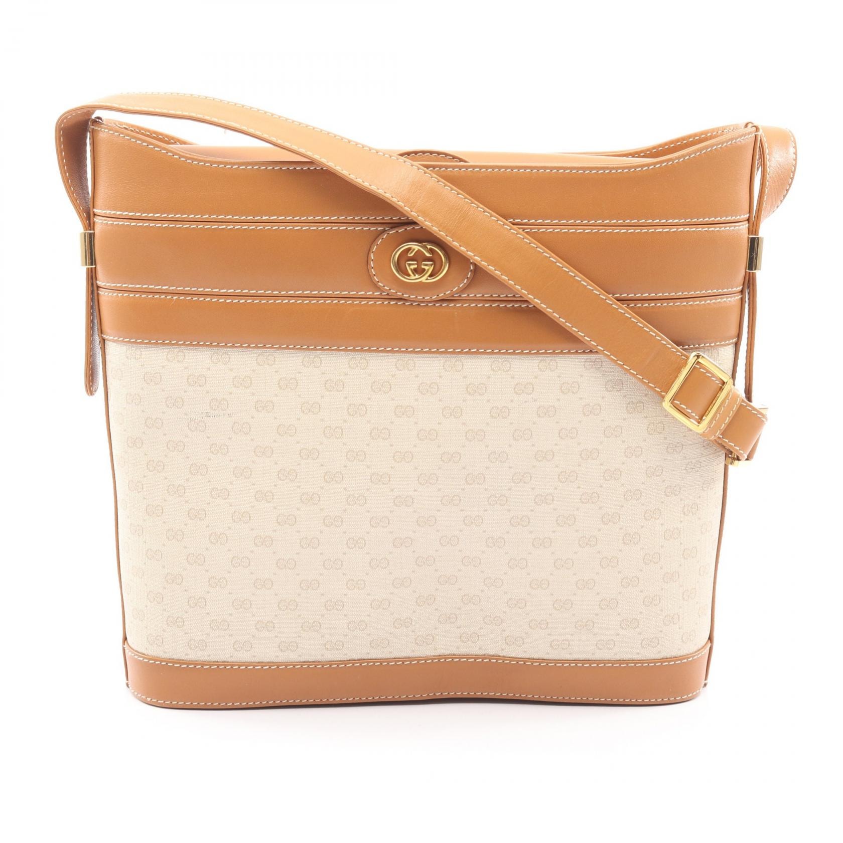 グッチ GUCCI マイクロGG ショルダーバッグ バッグ PVCコーティングキャンバス レザー レディース ホワイト系 / ブラウン系 001 406 0579 【中古】