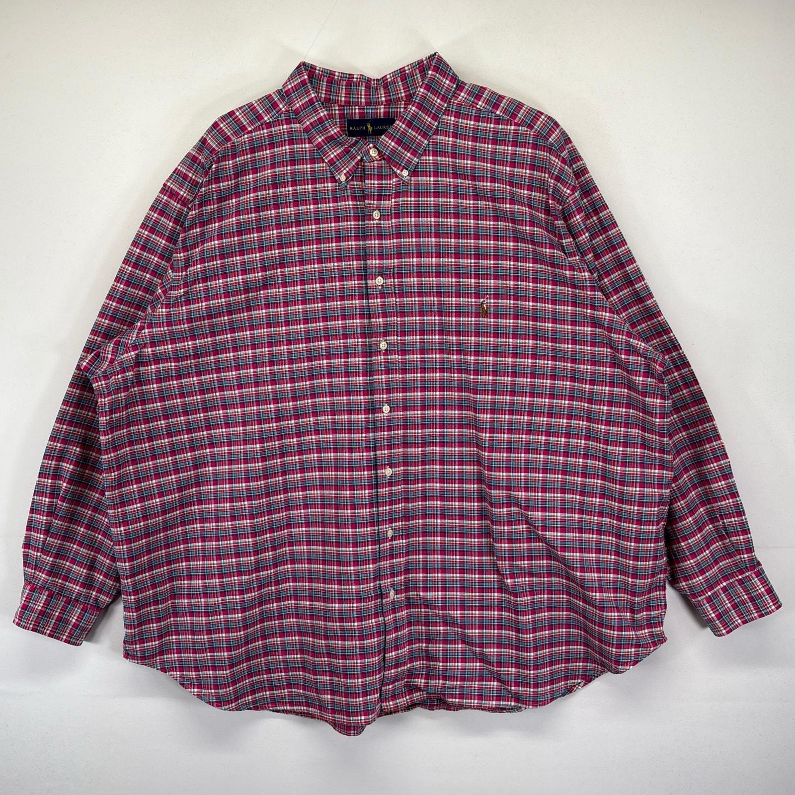 古着 ラルフローレン RALPH LAUREN 長袖シャツ 大きいサイズ チェック柄 ボタンダウン ワンポイントロゴ刺繍デザイン 4XB マルチカラー メンズ