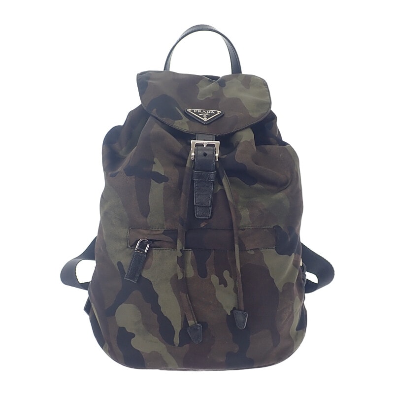 プラダ PRADA バックパック BZ0032_ZSR_F0334 リュック・デイパック ナイロン レザー カーキ テスートカモフラ メンズ レディース【中古】【ABランク】