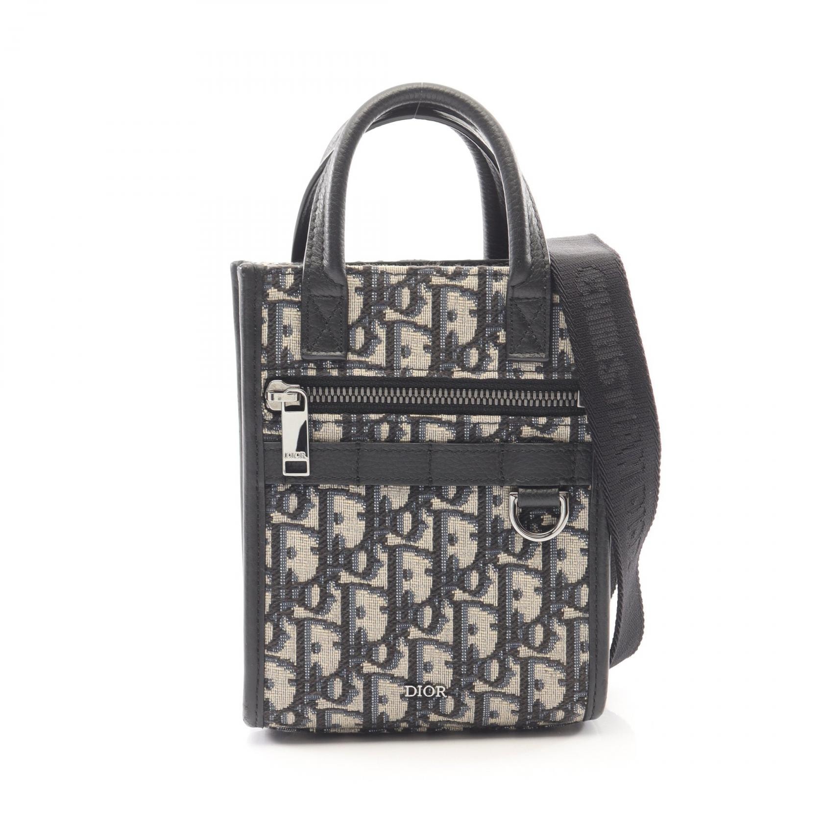 ディオール Dior Safari サファリ ノースサウス オブリーク ミニ 2WAY ハンドバッグ バッグ キャンバス レザー メンズ ベージュ系 / ブラック系 2ESWS017YKY 【中古】