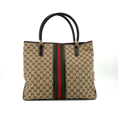 GUCCI(グッチ) GGシェリーライン レザーハンドル 162160 トートバッグ ベージュ