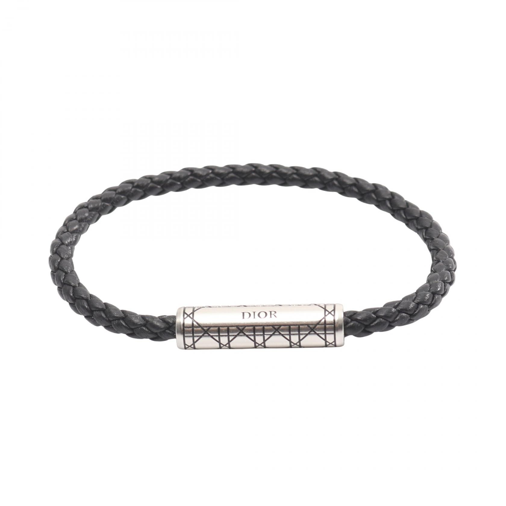 ディオール Dior カナージュ ブレスレット アクセサリー レザー ステンレススチール レディース ブラック系 / シルバー系 【中古】