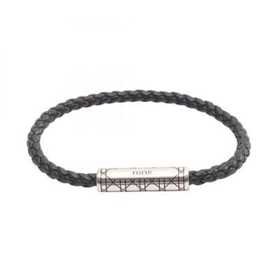 ディオール Dior カナージュ ブレスレット アクセサリー レザー ステンレススチール レディース ブラック系 / シルバー系 【中古】