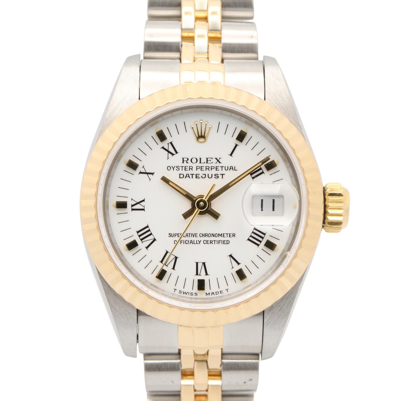ロレックス ROLEX デイトジャスト S番 腕時計 時計 K18(イエローゴールド) ステンレススチール レディース ホワイト系 ローマ 69173 【中古】
