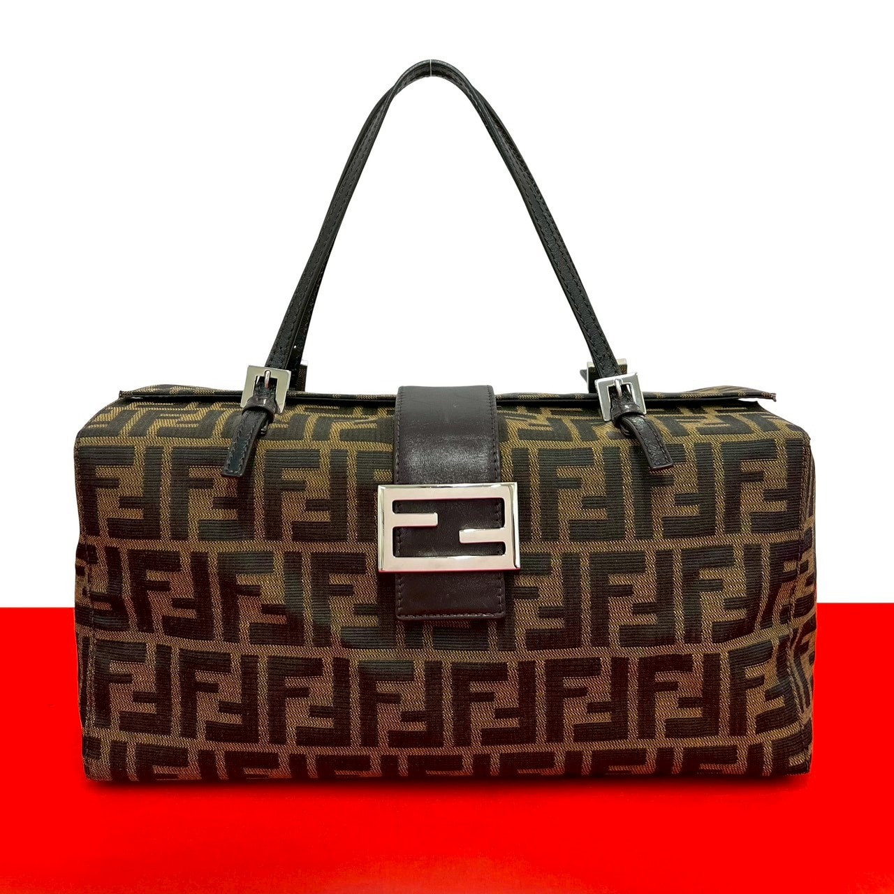 FENDI フェンディ ズッカ FF 柄 キャンバス レザー ハンドバッグ ブラウン
 37642