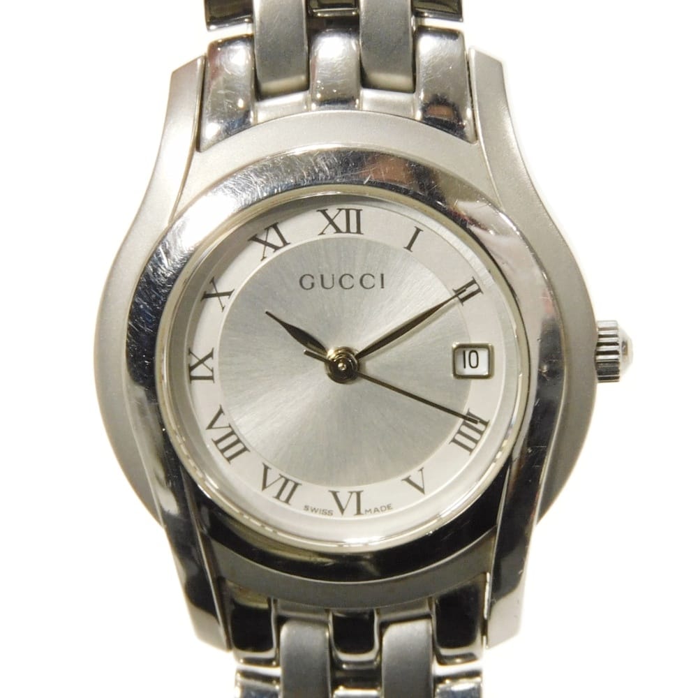 グッチ ラウンドフェイス シルバー文字盤 クオーツ 腕時計 5500L