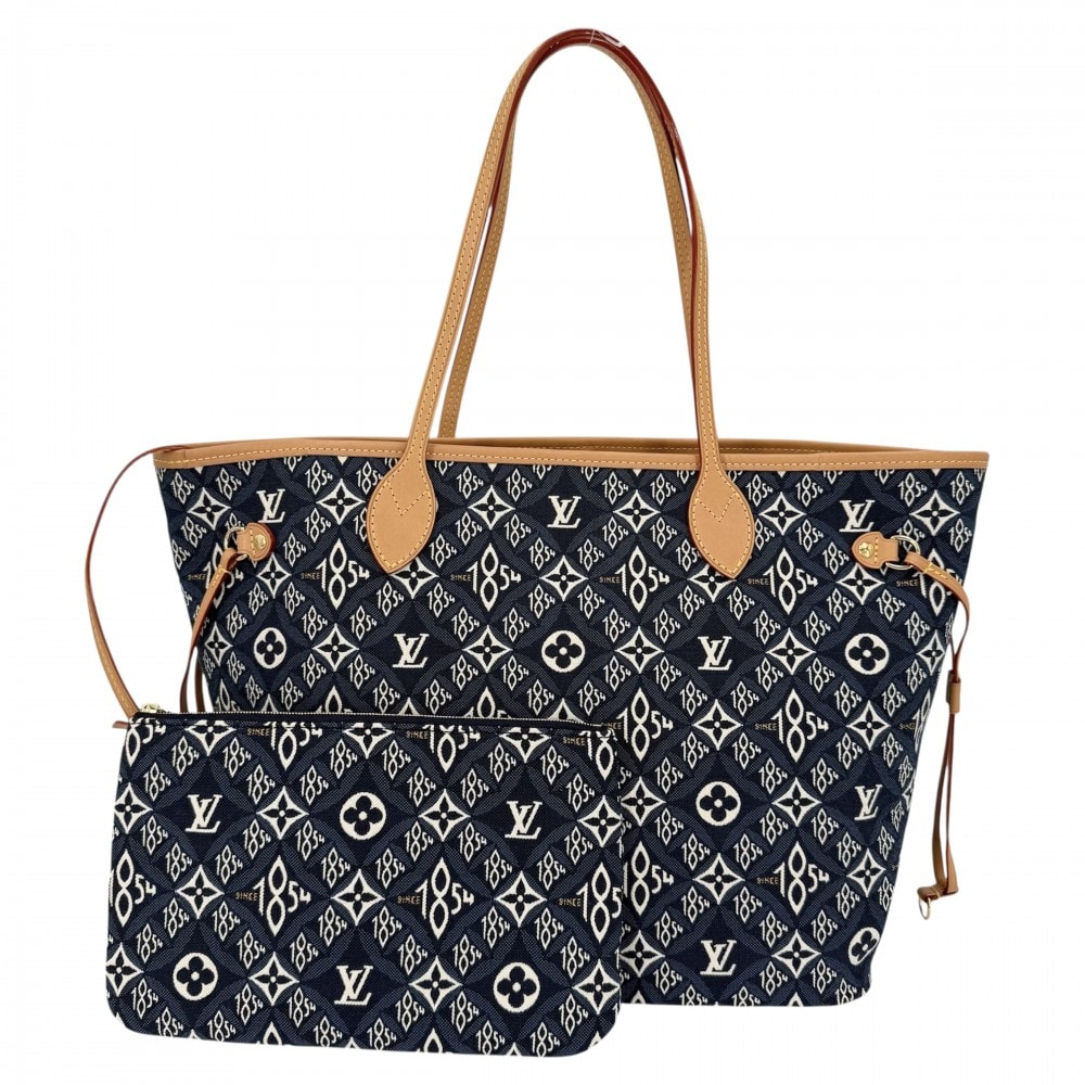 LOUIS VUITTON ルイヴィトン トートバッグ モノグラム・ジャガード ネヴァーフルMM ハンドバッグ 肩掛け SINCE 1854 通勤 M57484    ネイビー 紺 ブラウン 茶 ゴールド金具 レディース【中古品】