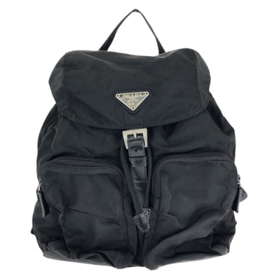 美品 PRADA プラダ テスート 三角ロゴプレート ブラック 黒 シルバー金具 ナイロン リュックサック バックパック 602820 【中古】