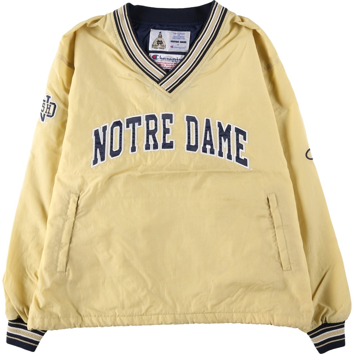 古着 90年代 チャンピオン Champion NOTRE DAME ノートルダム大学 Vネック ナイロンプルオーバー メンズL相当 ヴィンテージ/eaa643661